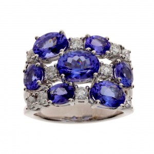 18K 3 Row Tanzanite and Diamond Ring