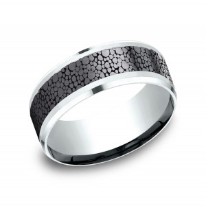 18K White Gold & Micro-Pebble Tantalum Wedding Band