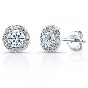 18K White Gold Diamond Halo Earrings