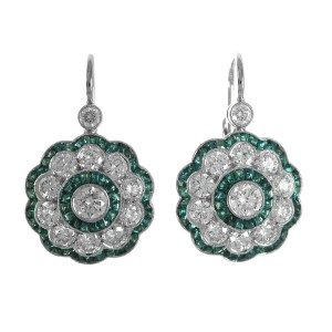 Platinum Emerald & Diamond Earrings