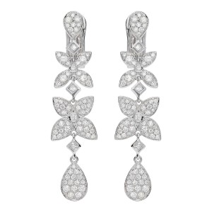 18K Floral pave Diamond Drop Earrings