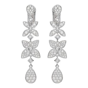 18K Floral pave Diamond Drop Earrings