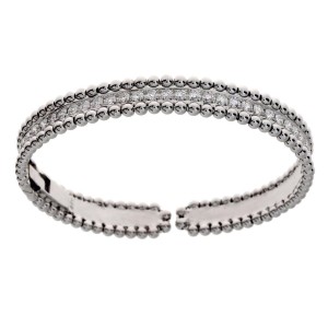 18K White Gold Beaded Diamond Cuff Bangle