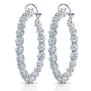 18K White Gold Diamond Hoop Earrings