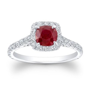 18K Cushion Ruby & Diamond Halo Ring