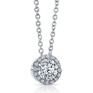 18K Round Brilliant Diamond Halo Pendant