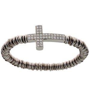 18K White Gold Expandable Diamond Cross Bracelet