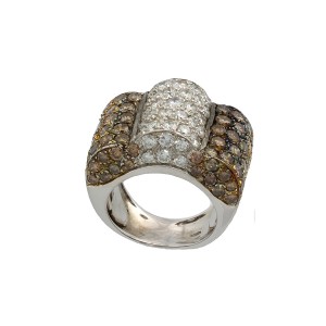 18K White Gold Brown and White Diamond Ring