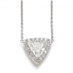 18K Trillion Cut Diamond Halo Pendant on cable chain