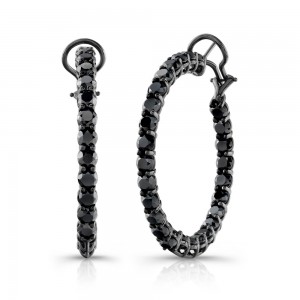 18K White Gold Black Diamond Hoop Earrings