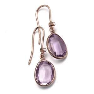 18K Rose Gold Oval Amethyst Earrings