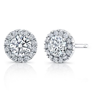 18K White Gold Diamond Halo Stud Earrings