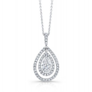 18K Pear Shaped Diamond Halo Pendant