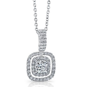 18K Cushion Diamond Halo Pendant