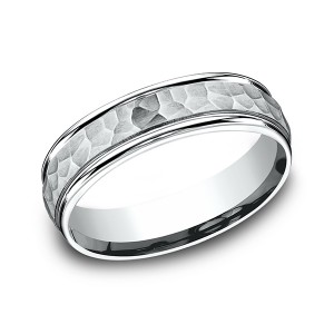 Comfort-Fit Design Wedding Band, Hammer 6mm