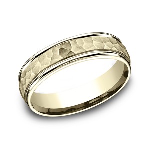 Comfort-Fit Design Wedding Band, Hammer 6mm