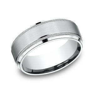Comfort-Fit Design Wedding Band, Knurled Edge