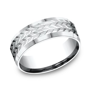 Comfort-Fit Design Wedding Band, Treaded Pattern