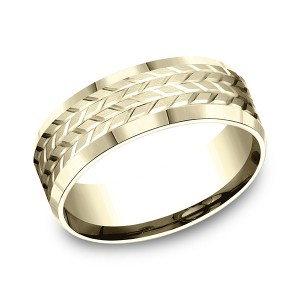 Comfort-Fit Design Wedding Band, Treaded Pattern