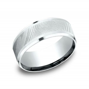 18K White Gold & Damascus Steel Wedding Band