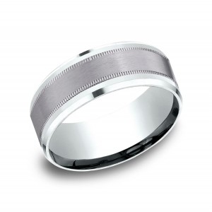 18K White Gold & Milgrain Tantalum Center Wedding Band