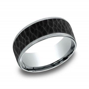 18K White Gold Knurled Edge & Black Titanium Wedding Band