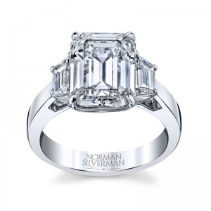 Platinum 3 Stone Emerald Cut Engagement Ring