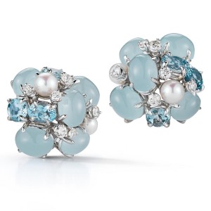 Seaman Schepps Aquamarine, Pearl, Diamond Earrings