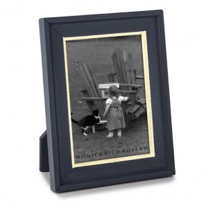 Navy Calfskin Leather Frame with Cream Seasnake Accent