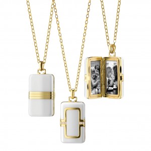 Rectangular White Ceramic 18K Locket