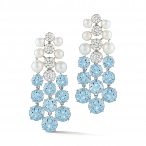 Seaman Schepps Pearl, Blue Topaz and Diamond Earrings