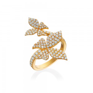 Yellow Gold Pavé Diamond Butterfly Ring