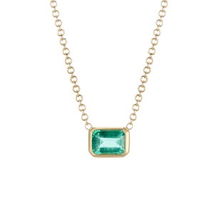 18K  Bezel Set Emerald on Cable Chain Necklace