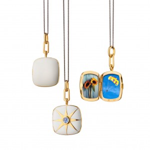 White Enamel and Blue Sapphire Cushion Locket