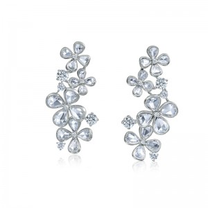 18K White Gold Rose-Cut Diamond Floral Drop Earrings