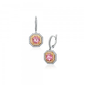 White and Rose Gold Pink Tourmaline and Diamond Drop Earrings