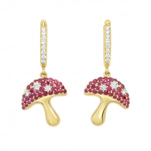 18K Diamond Ruby Mushroom Earrings