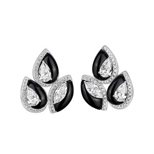 19K Black Jade, Mother-of-Pearl Diamond Earrings