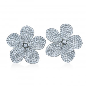 White Gold Pavé Diamond Five-Petal Flower Earrings
