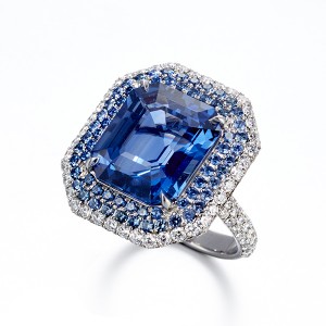 Platinum Blue Sapphire & Diamond Ring