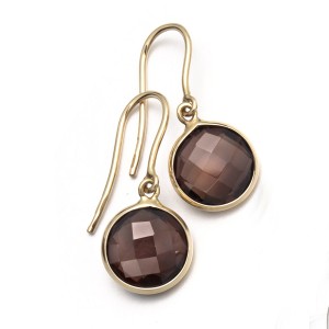 18K Yellow Gold Smokey Quartz Drop Earrings