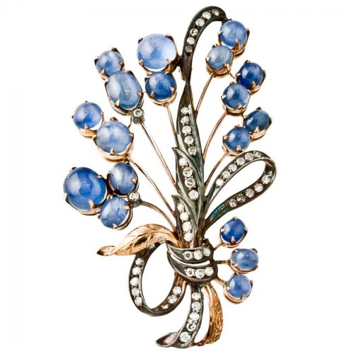 Star Sapphire & Diamond Floral Spray Brooch