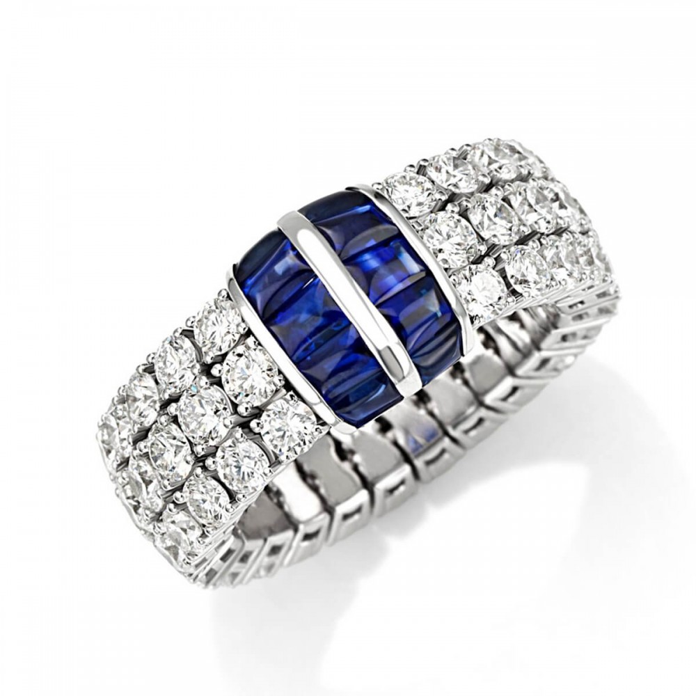 Picchiotti Xpandable™ Blue Sapphire & 3-Row Diamond Ring