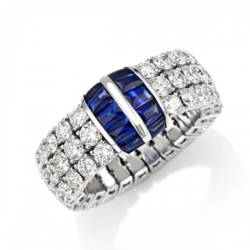 Picchiotti Xpandable™ Blue Sapphire & 3-Row Diamond Ring