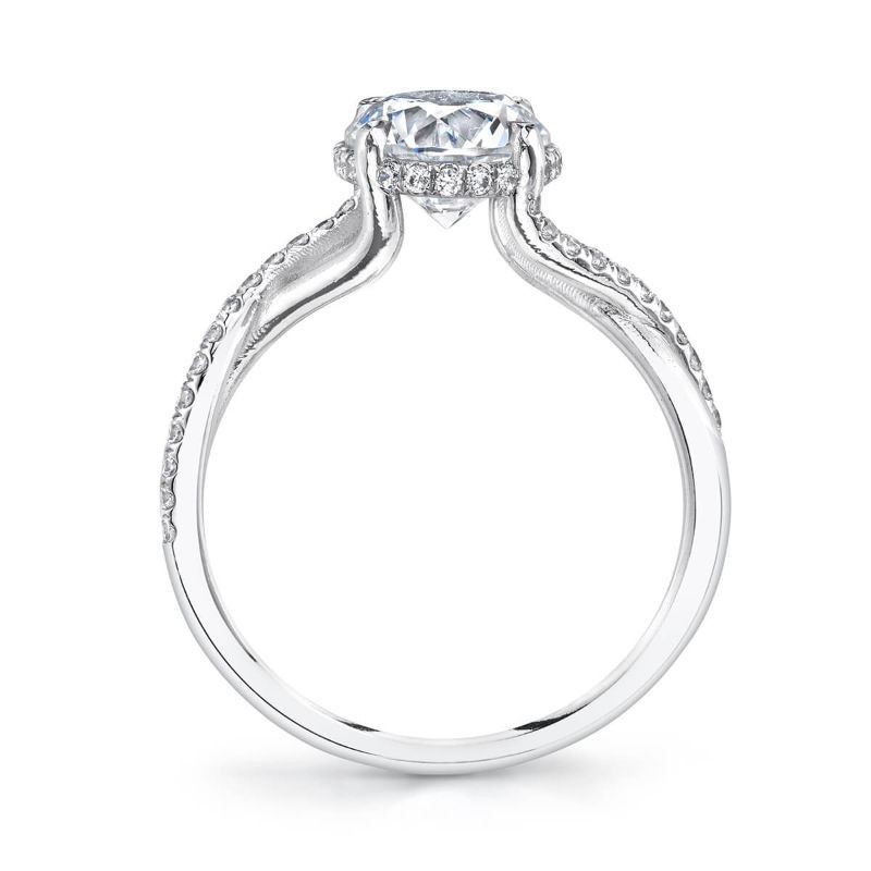 Platinum Spiral Diamond Hidden Halo Engagement Ring