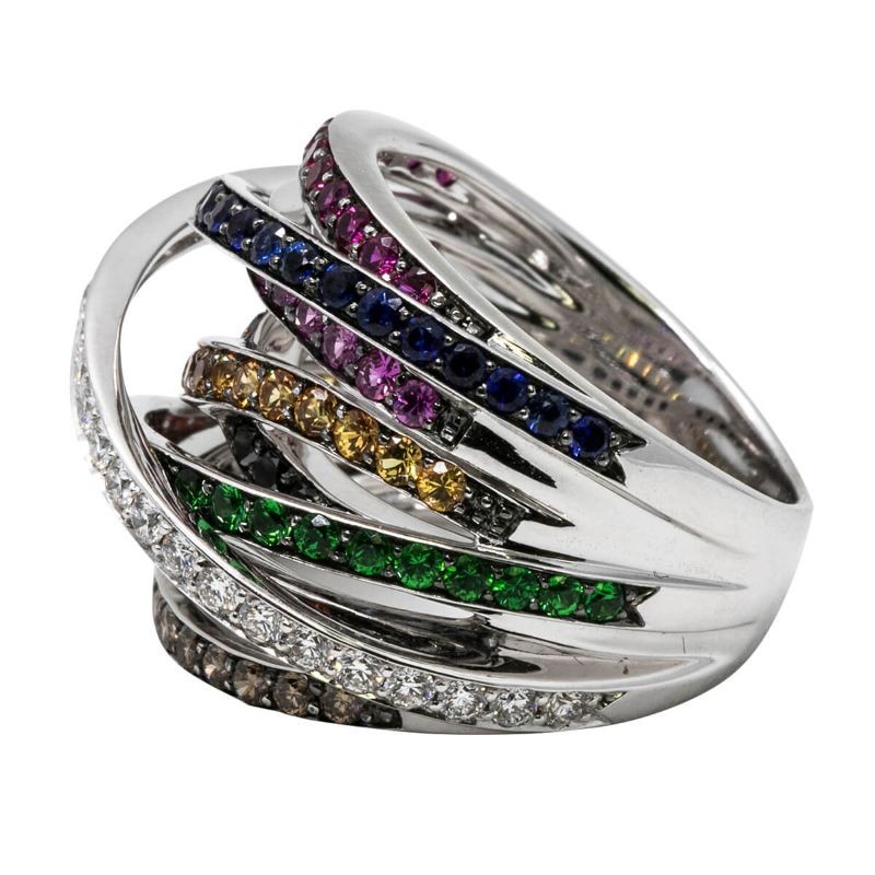 18K Multi Color Crossover Ring