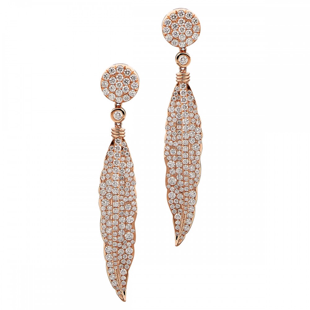 18K Diamond Feather Earrings