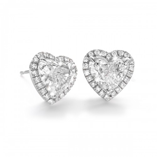 18K Diamond Heart Halo Stud Earrings