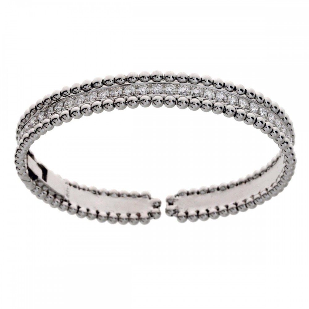 18K White Gold Beaded Diamond Cuff Bangle