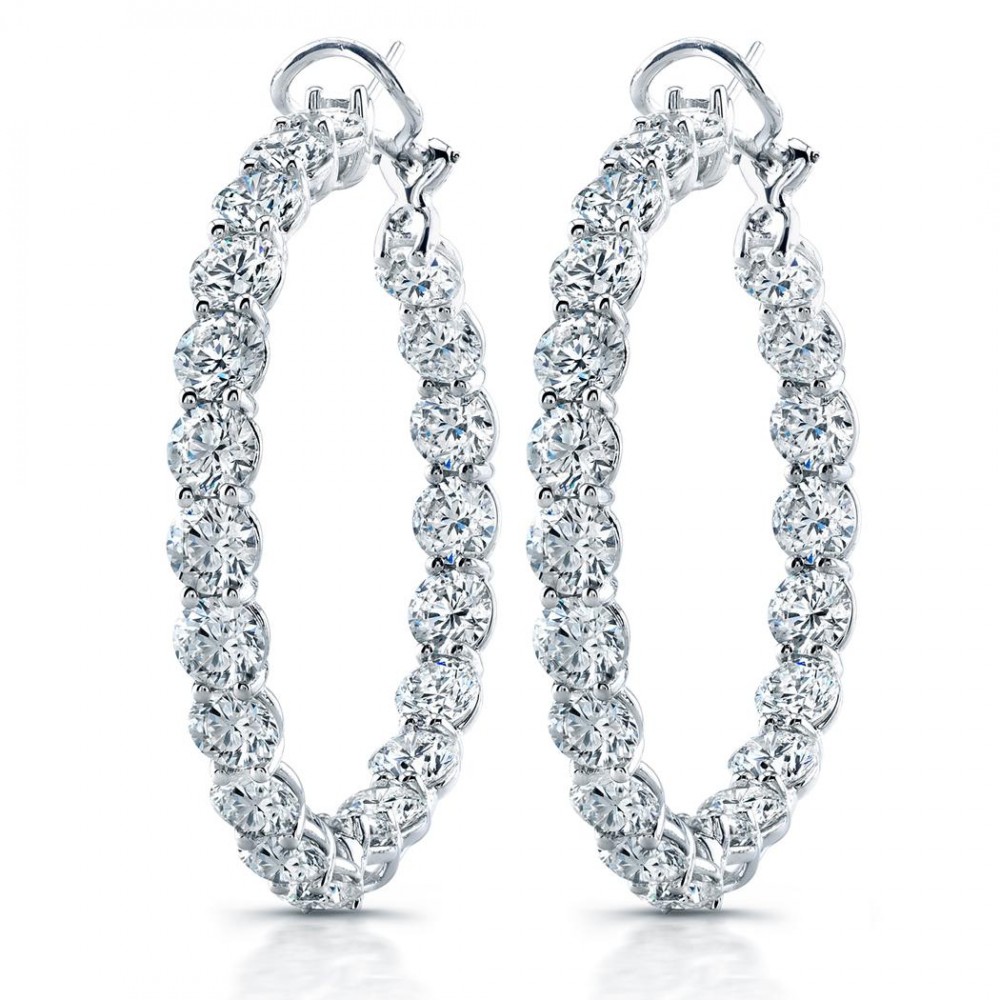 18K White Gold Diamond Hoop Earrings